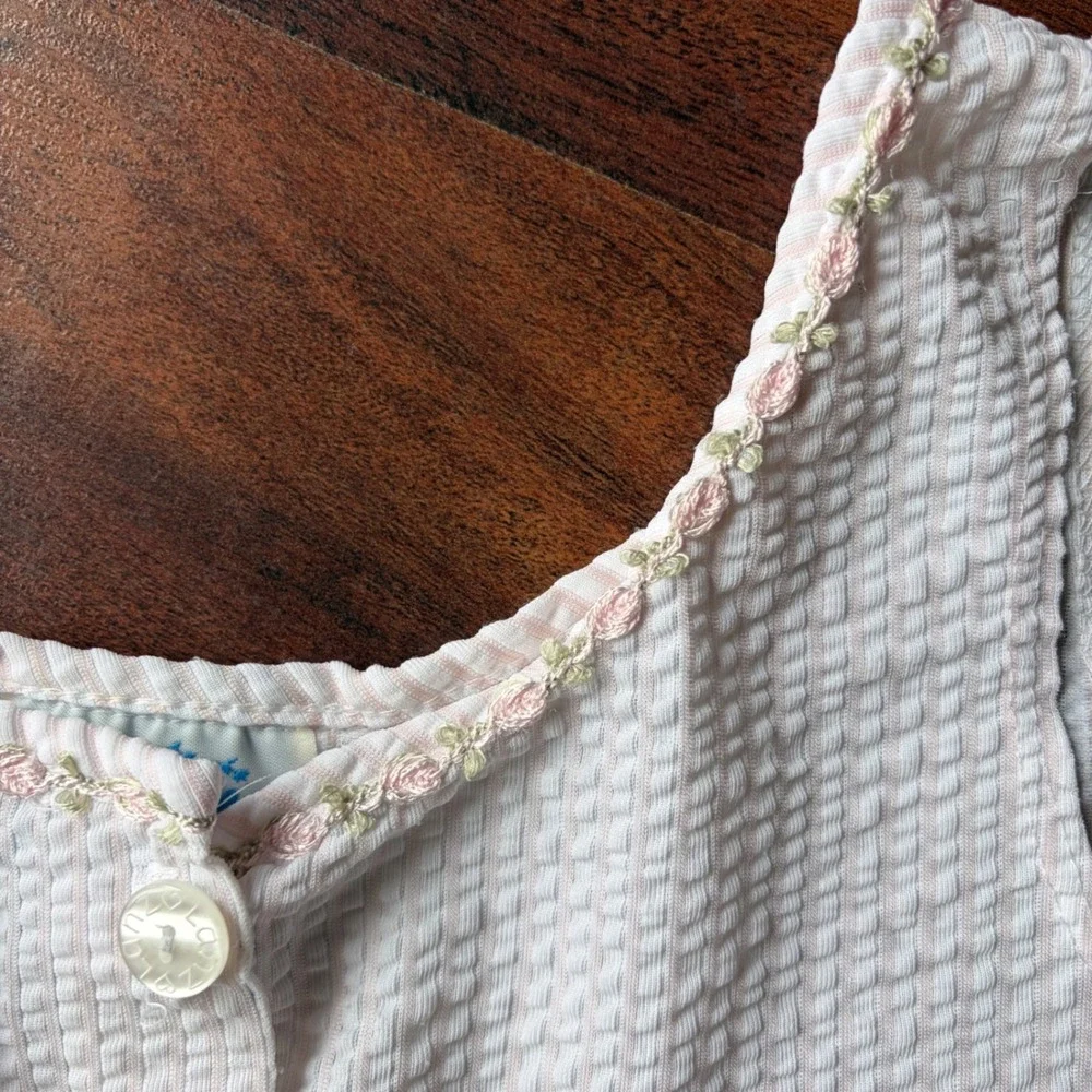 Lanz of Salzburg Kids Vintage Seersucker Pajama Set Pink White Stripe Size 8/10